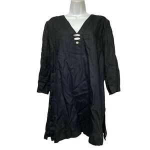 grace elements black linen beaded long sleeve tunic Top Size 14